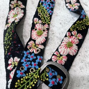 Free People Large Floral Embroidered Belt - Black with Multicolor Accents